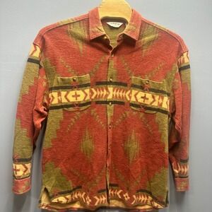 Orvis Mens XL Southwestern Flannel Shirt Heavy Cotton Aztec Geometric Terracotta